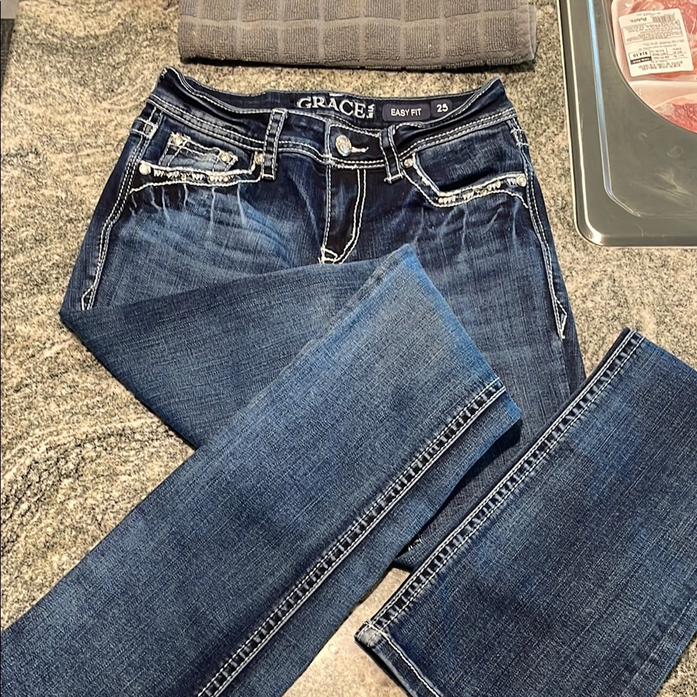 Grace Blue Boot Cut Jeans with Designer Stitching